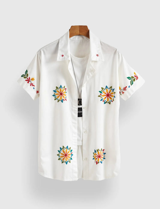 White Sunflower Men's Half Sleeves Printed Shirt Exclusive
