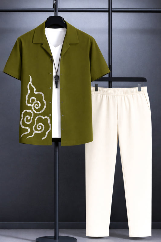Olive Aura Men's Casual Half Sleeve Shirt and Full Pant Set - XPCRDF