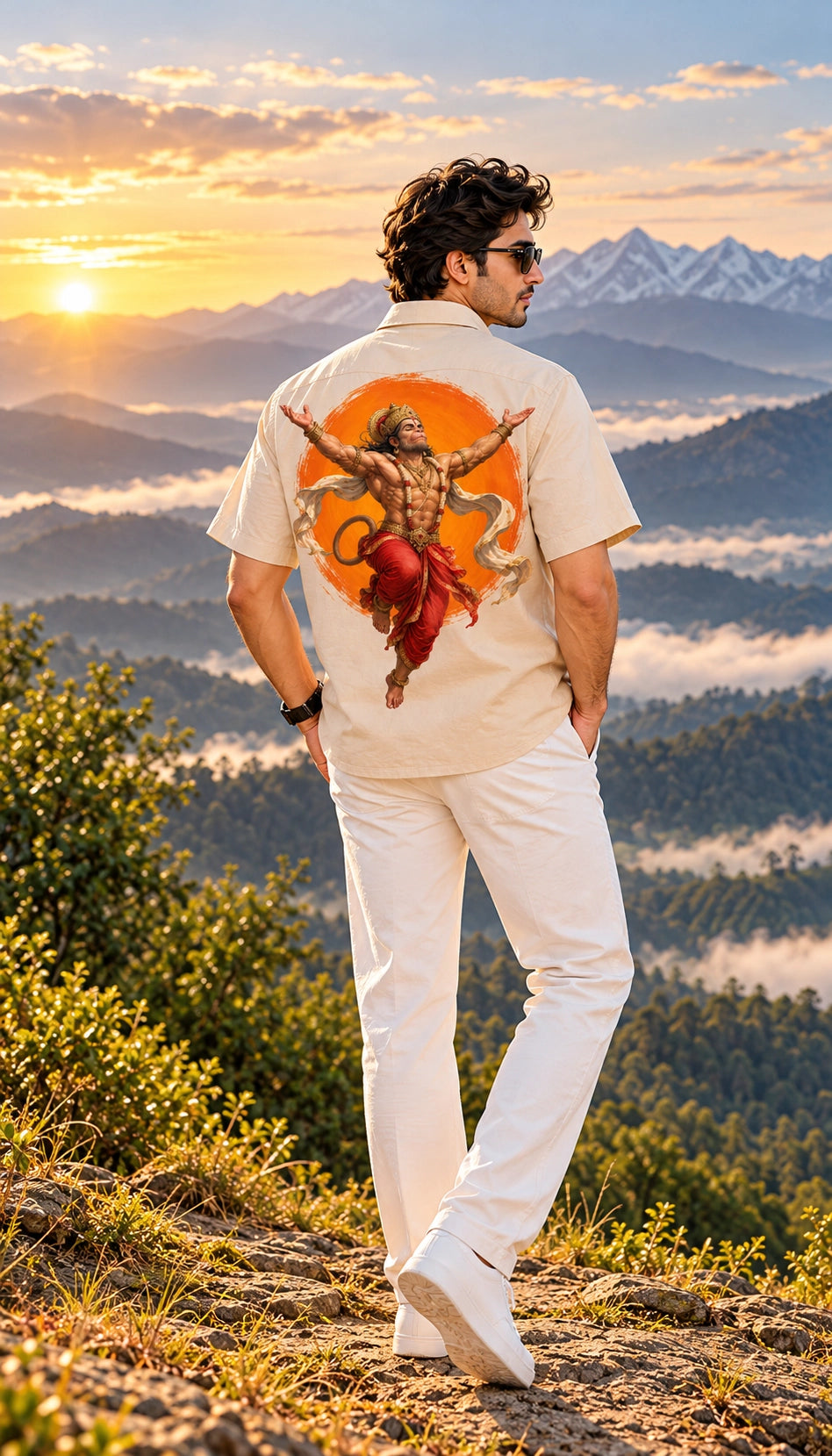Orange Hanuman Mythological Half Sleeves Shirt - XPSTHS