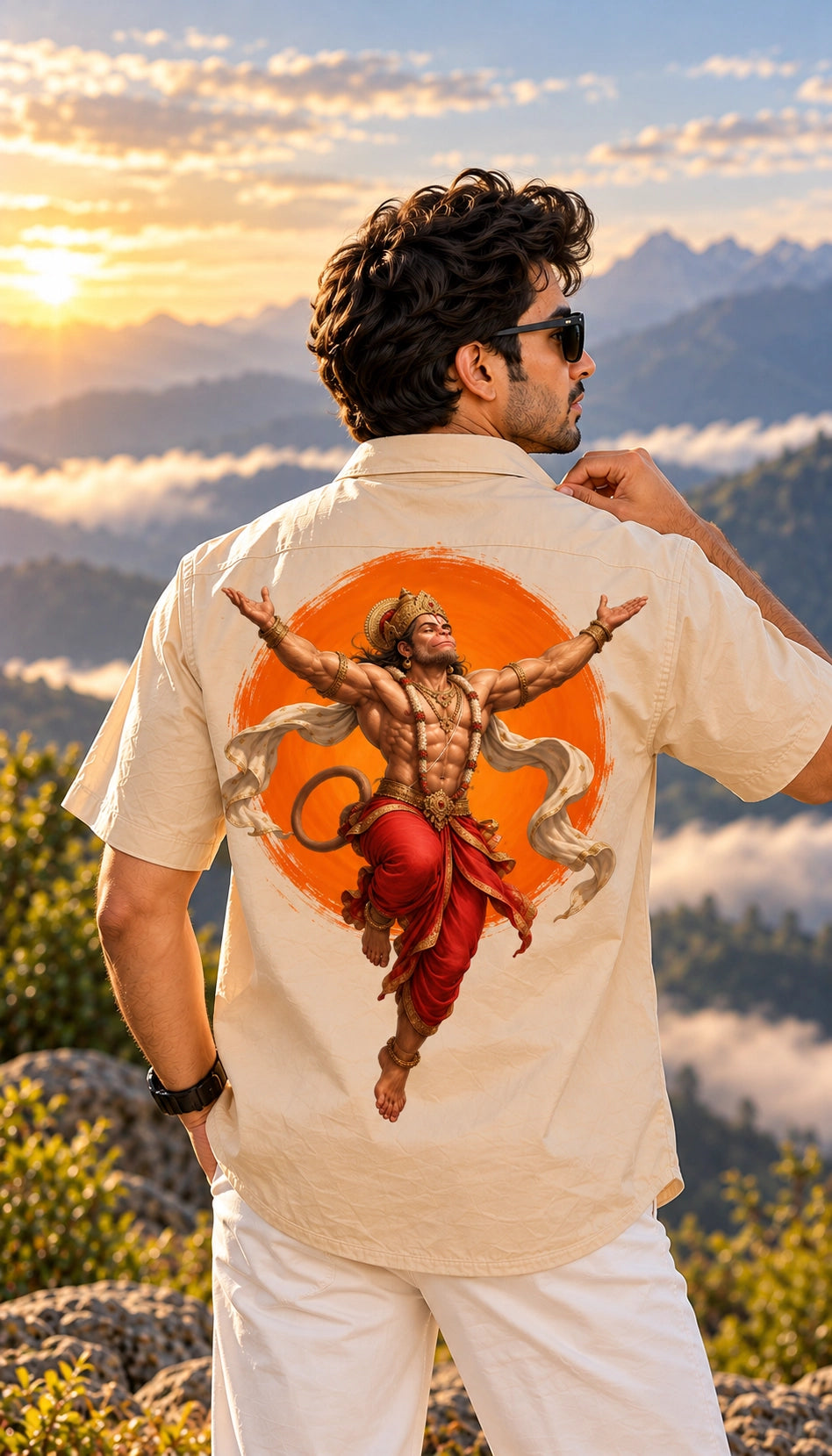 Orange Hanuman Mythological Half Sleeves Shirt - XPSTHS