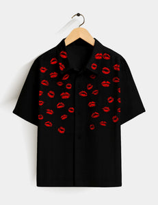 Black Lipstick Printed Essential Everyday Cotton Shirt for Men - XPST