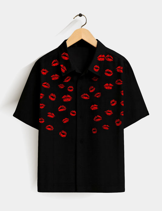 Black Lipstick Printed Essential Everyday Cotton Shirt for Men - XPST