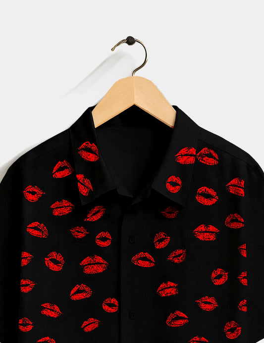 Black Lipstick Printed Essential Everyday Cotton Shirt for Men - XPST