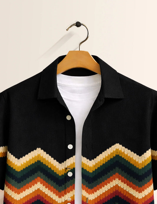 Black Zigzag Printed Boys Half Sleeves Shirts - XPST