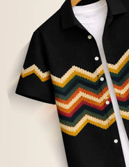 Black Zigzag Printed Boys Half Sleeves Shirts - XPST