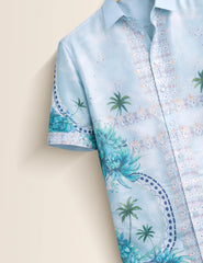 Blue Flowery Mens Classic Half Sleeves Shirt - XPST
