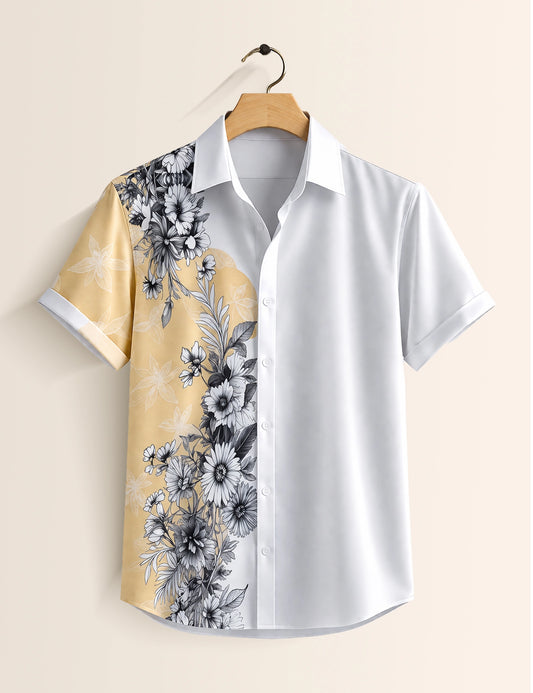 BL Side Flower Mens Classic Half Sleeves Shirt - XPST