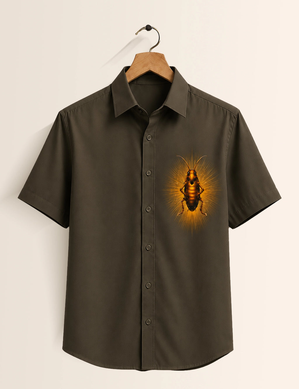 Olive Green Cockroach Printed Boys Half Sleeves Shirts - XPST