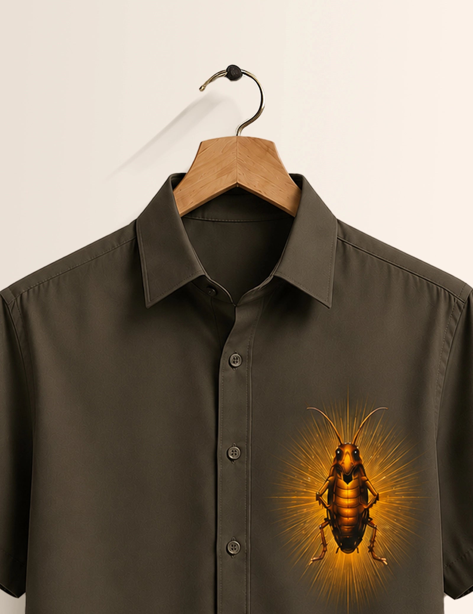 Olive Green Cockroach Printed Boys Half Sleeves Shirts - XPST