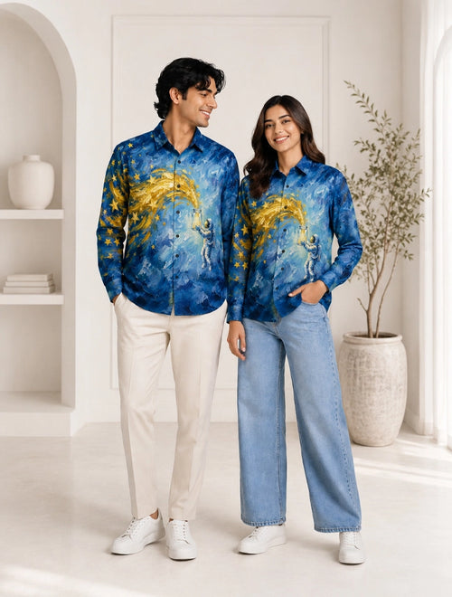 Astronaut Printed His & Hers Unisex Shirt