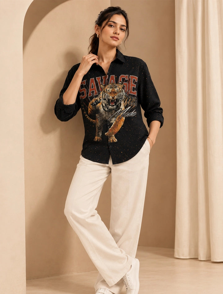 Black Tiger Printed His & Hers Unisex Shirt