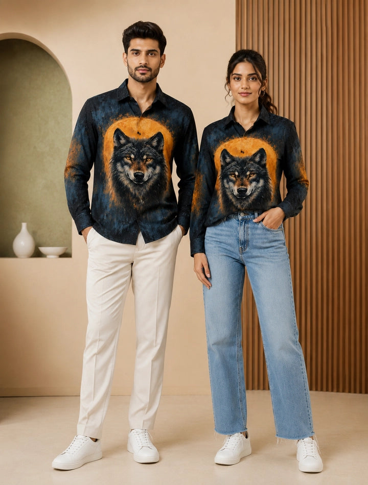 Black Wolf Printed His & Hers Unisex Shirt