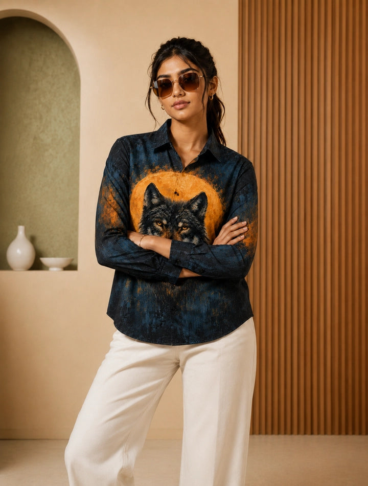 Black Wolf Printed His & Hers Unisex Shirt