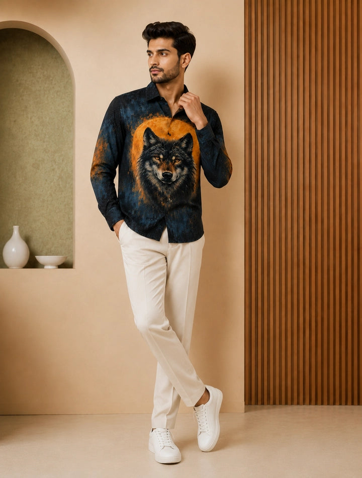 Black Wolf Printed His & Hers Unisex Shirt