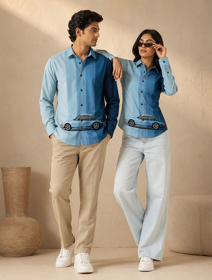 Blue Car Printed His & Hers Unisex Shirt