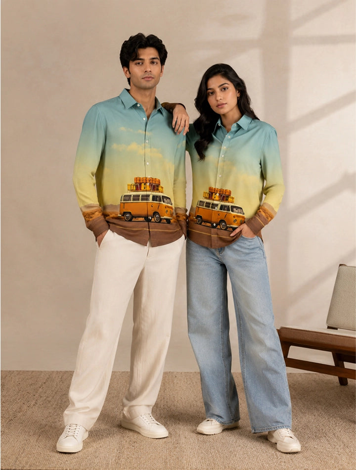 Bus Printed His & Hers Unisex Shirt