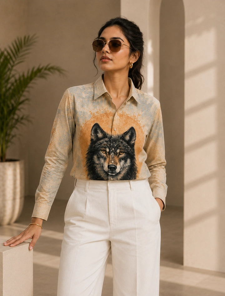 Cream Wolf Printed His & Hers Unisex Shirt