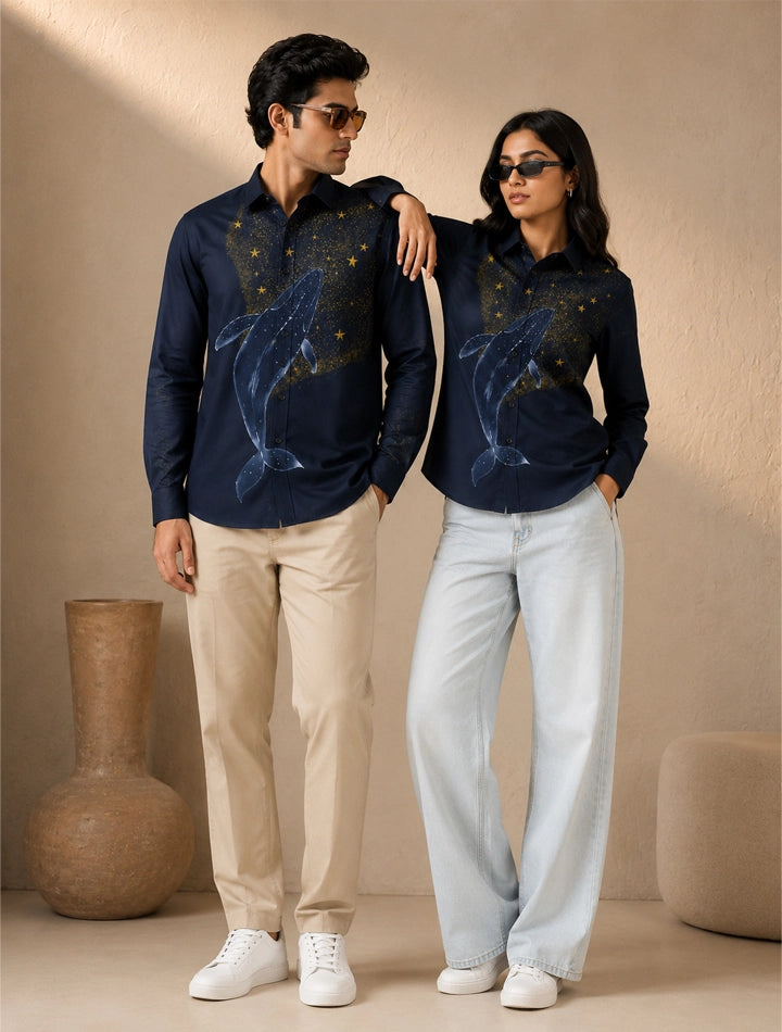 Navy Whale Printed His & Hers Unisex Shirt