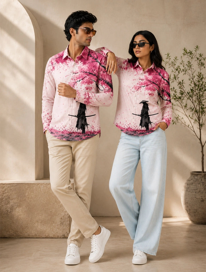 Pink Blossom Printed His & Hers Unisex Shirt