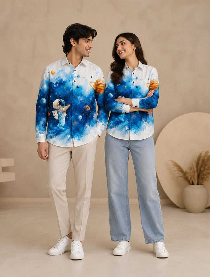 Space Printed His & Hers Unisex Shirt