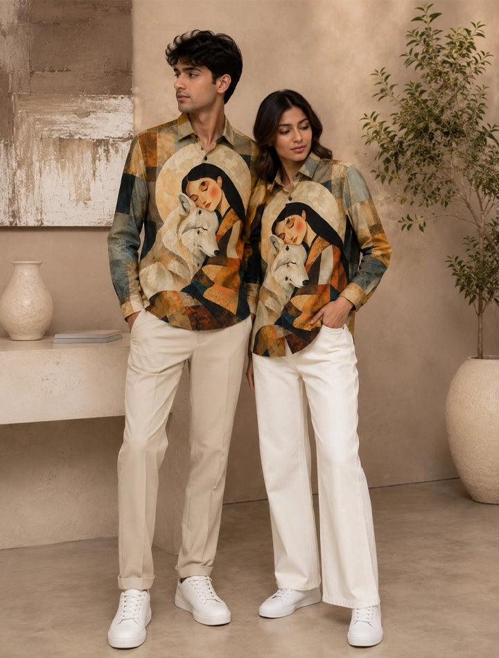 Wolf Printed His & Hers Unisex Shirt