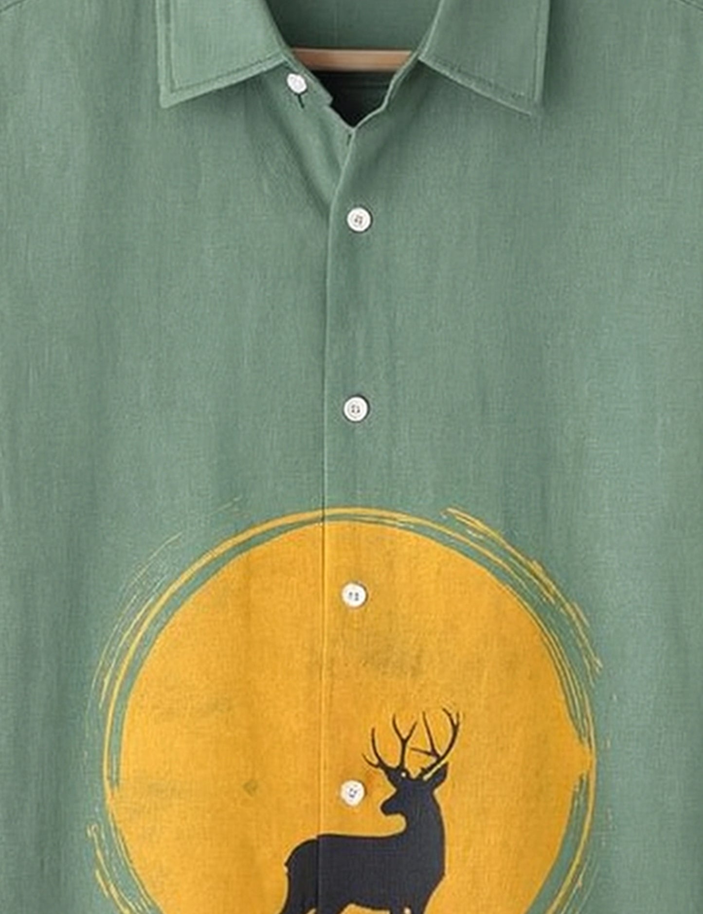 Deer and Yellow Moon Printed Essential Everyday Cotton Shirt for Men - XPST