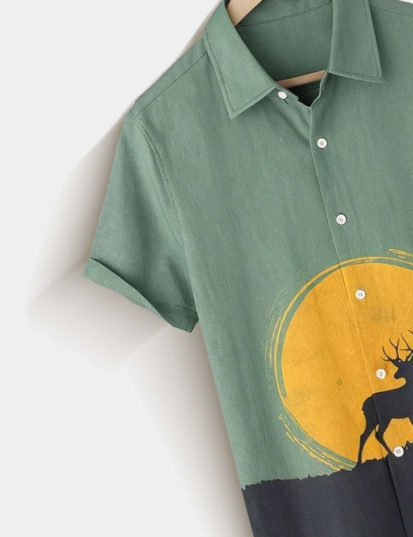 Deer and Yellow Moon Printed Essential Everyday Cotton Shirt for Men - XPST
