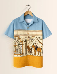 Egypt Abstract Blue Printed Boys Half Sleeves Shirts - XPST