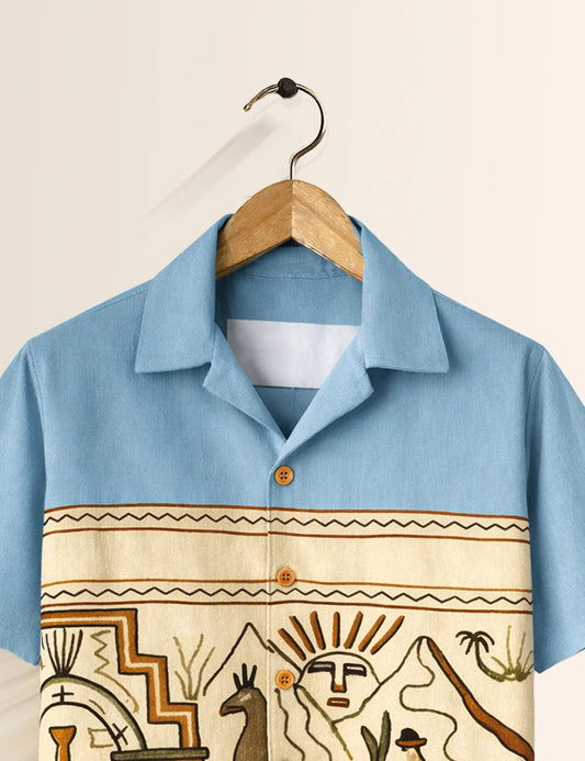Egypt Abstract Blue Printed Boys Half Sleeves Shirts - XPST