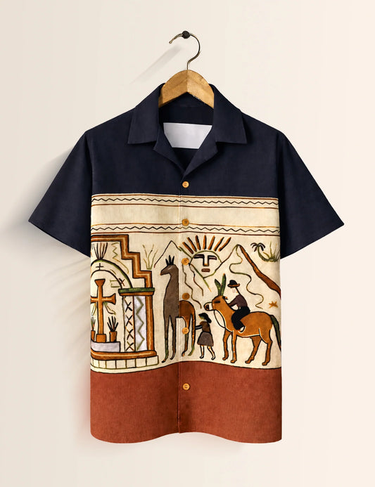 Egypt Abstract Navy Printed Boys Half Sleeves Shirts - XPST