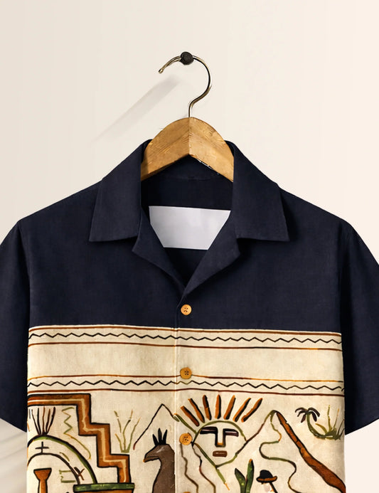 Egypt Abstract Navy Printed Boys Half Sleeves Shirts - XPST