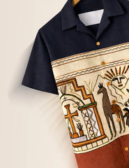 Egypt Abstract Navy Printed Boys Half Sleeves Shirts - XPST