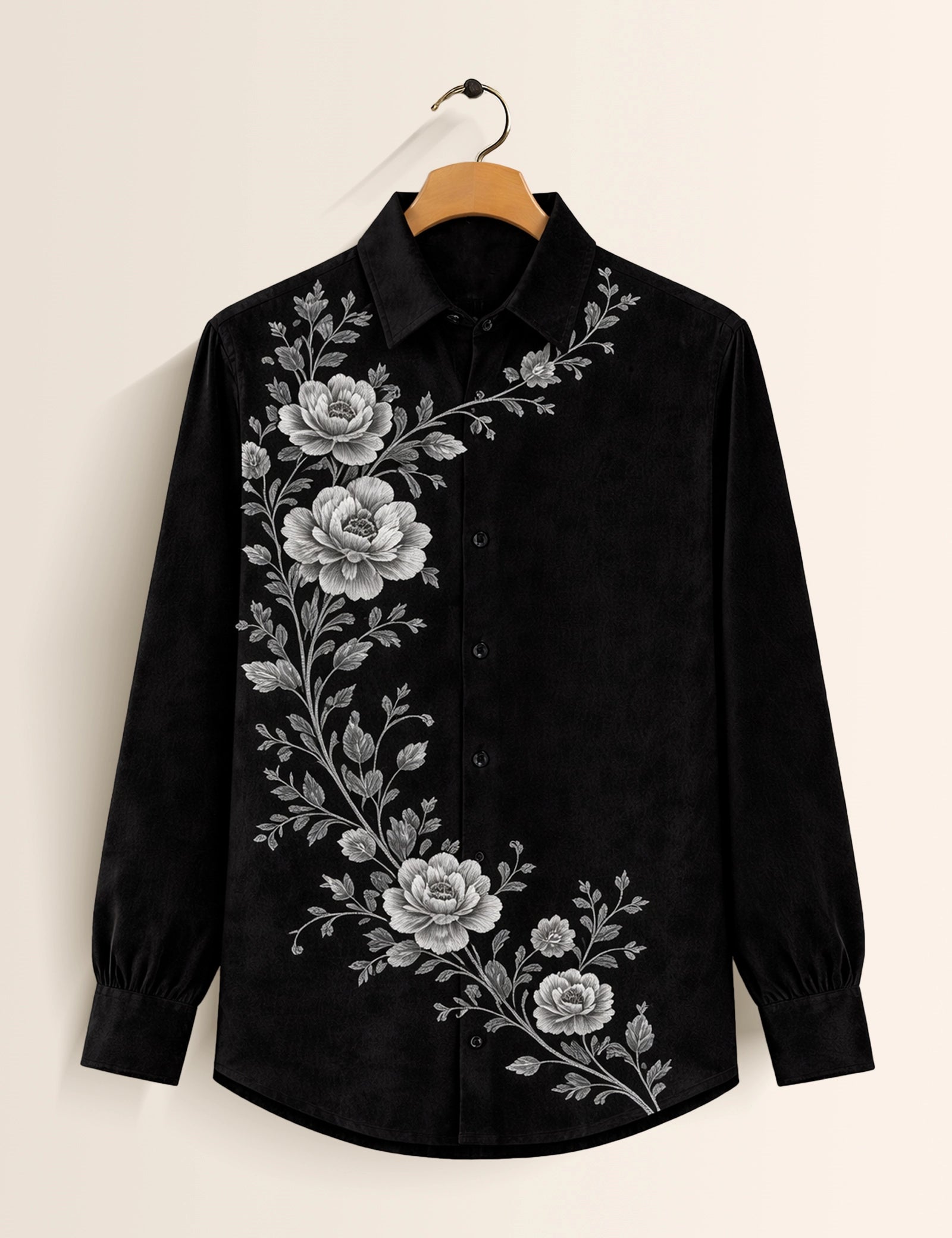 Black Flower Printed Mens Classic Full Sleeves Shirt - XPST