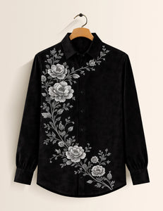 Black Flower Printed Mens Classic Full Sleeves Shirt - XPST