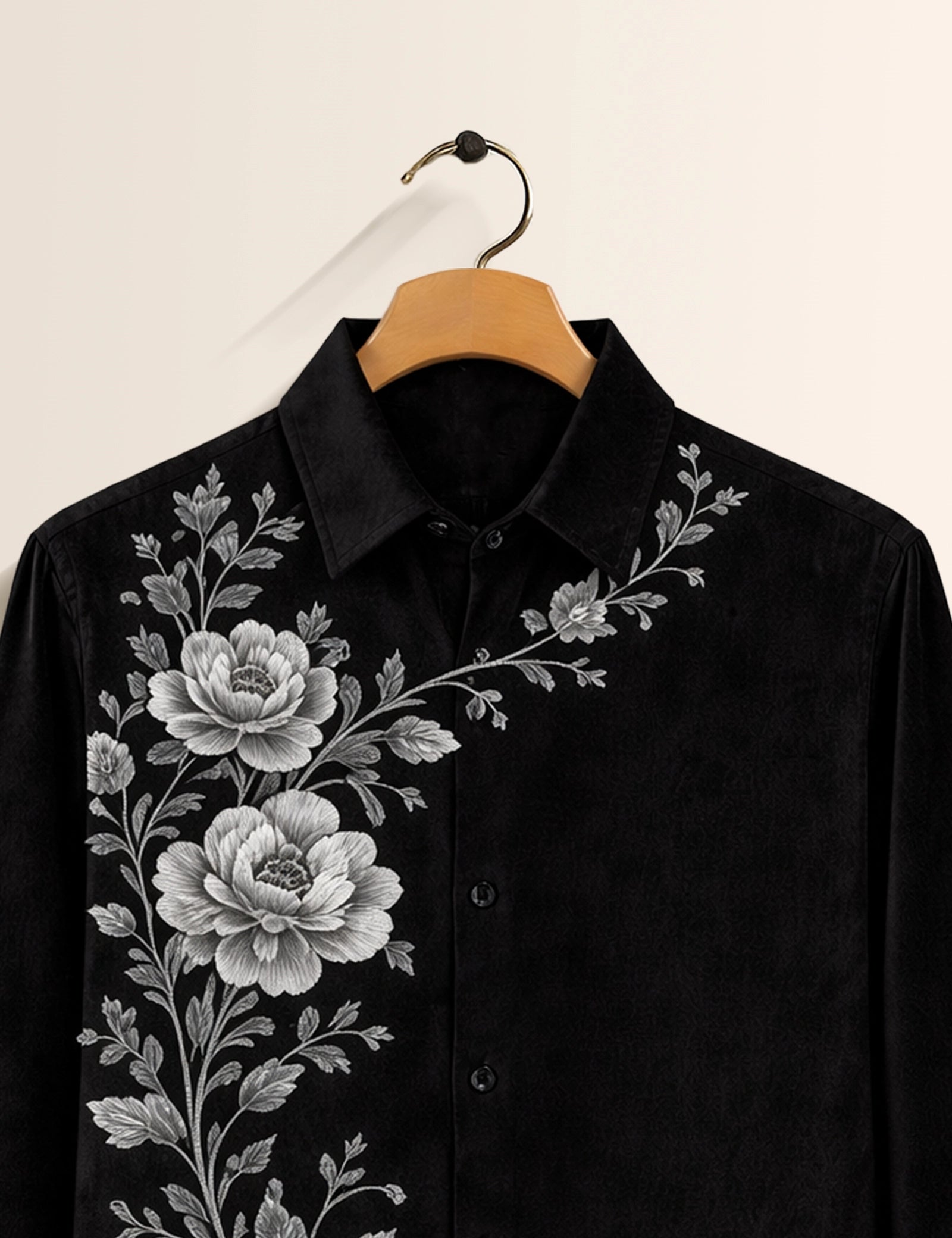 Black Flower Printed Mens Classic Full Sleeves Shirt - XPST