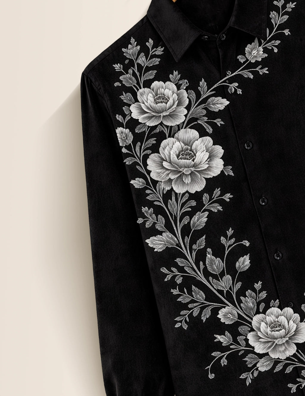 Black Flower Printed Mens Classic Full Sleeves Shirt - XPST
