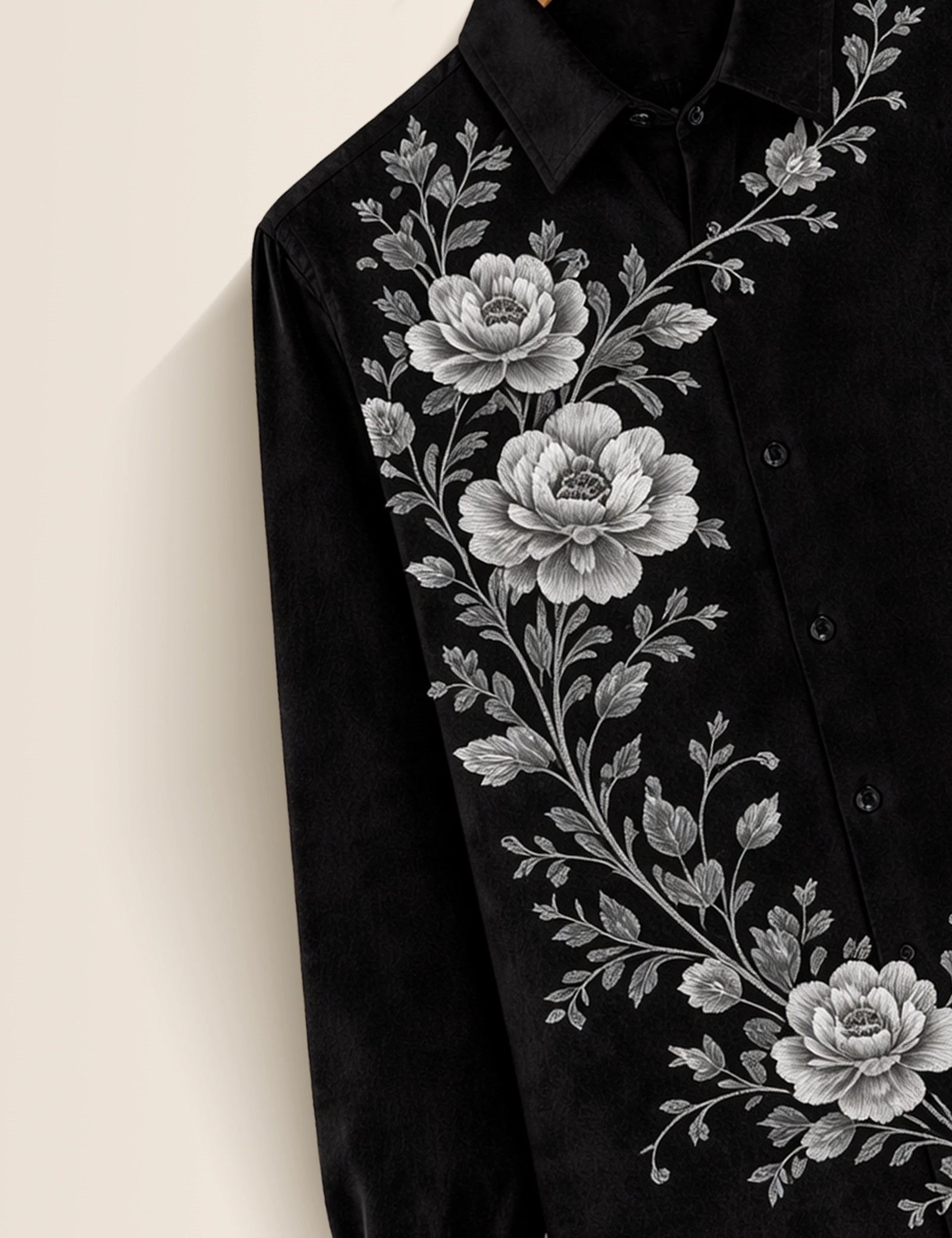 Black Flower Printed Mens Classic Full Sleeves Shirt - XPST