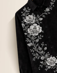 Black Flower Printed Mens Classic Full Sleeves Shirt - XPST