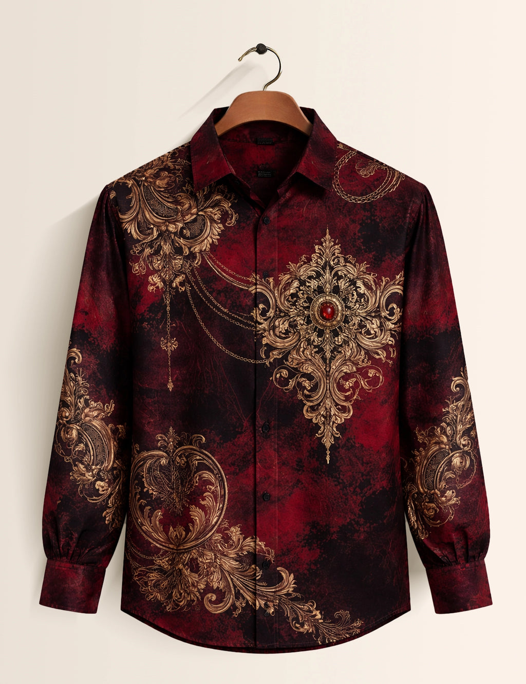 Maroon Mandala Printed Mens Classic Full Sleeves Shirt - XPST
