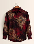 Maroon Mandala Printed Mens Classic Full Sleeves Shirt - XPST