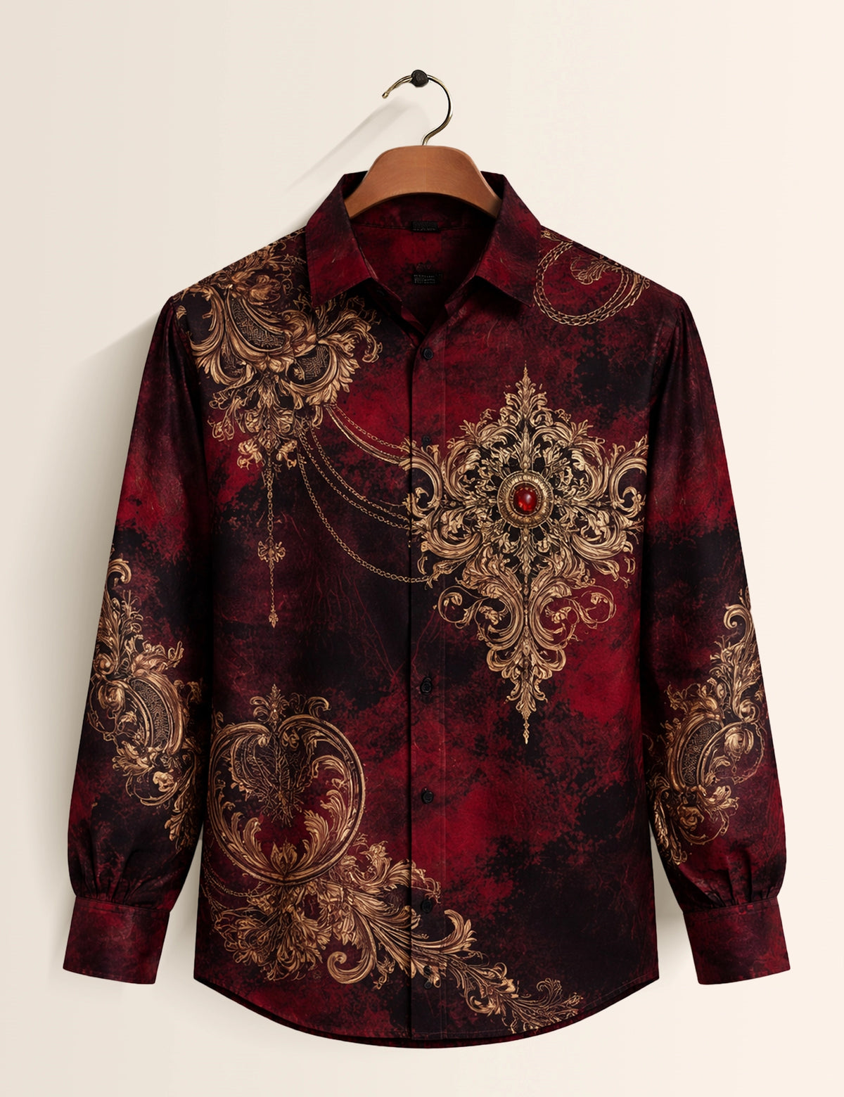 Maroon Mandala Printed Mens Classic Full Sleeves Shirt - XPST