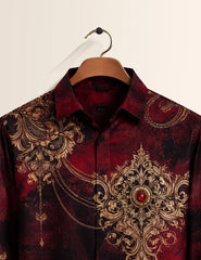 Maroon Mandala Printed Mens Classic Full Sleeves Shirt - XPST