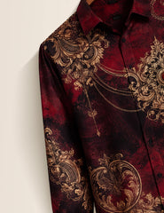 Maroon Mandala Printed Mens Classic Full Sleeves Shirt - XPST