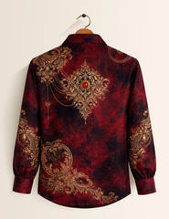 Maroon Mandala Printed Mens Classic Full Sleeves Shirt - XPST