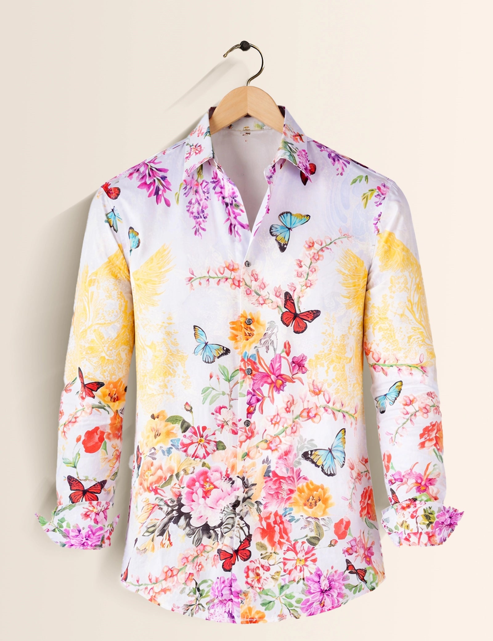 Multi Butterfly Printed Mens Classic Full Sleeves Shirt - XPST
