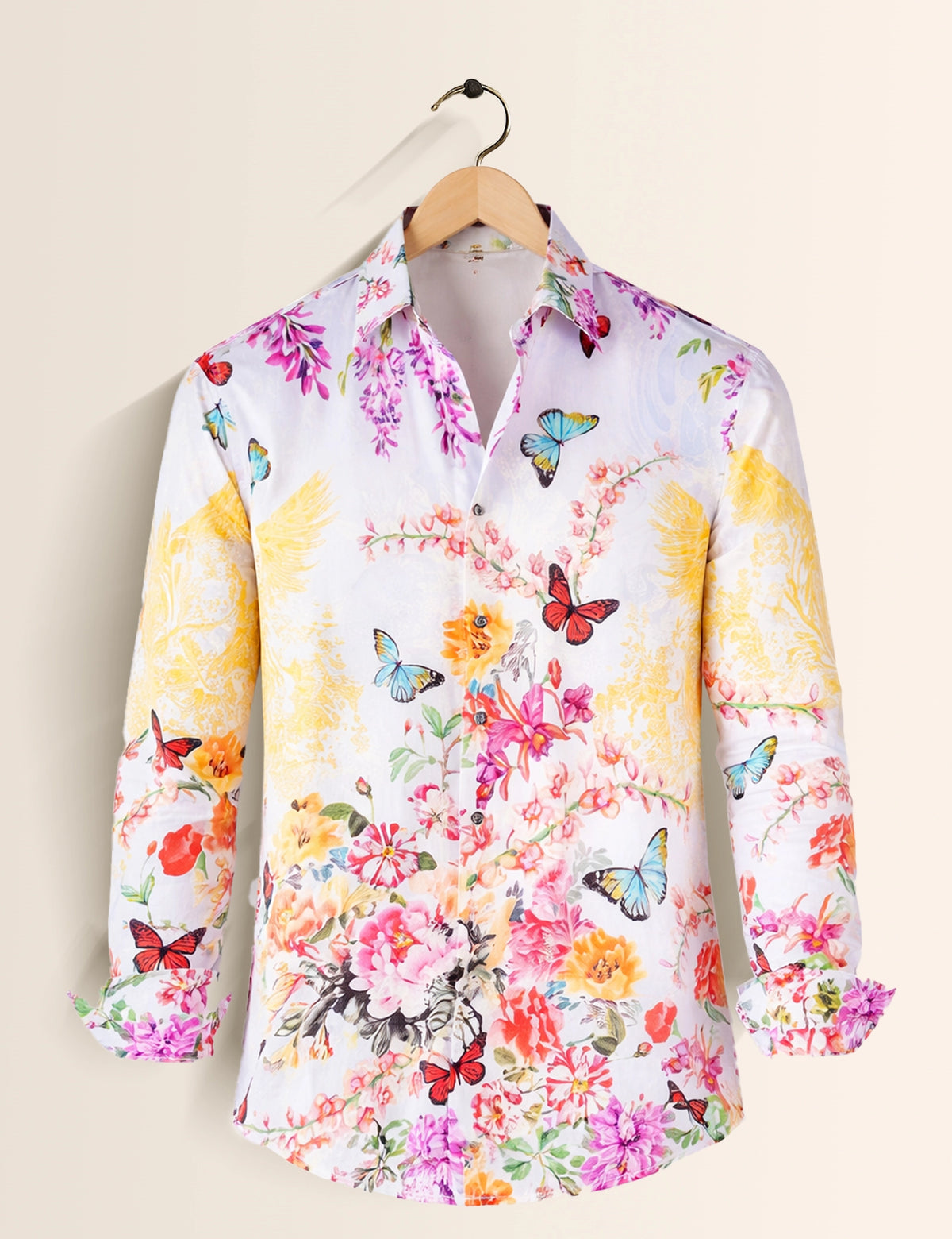 Multi Butterfly Printed Mens Classic Full Sleeves Shirt - XPST