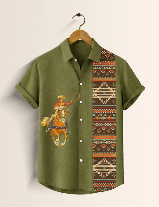 Green Horse Printed Boys Half Sleeves Shirts - XPST