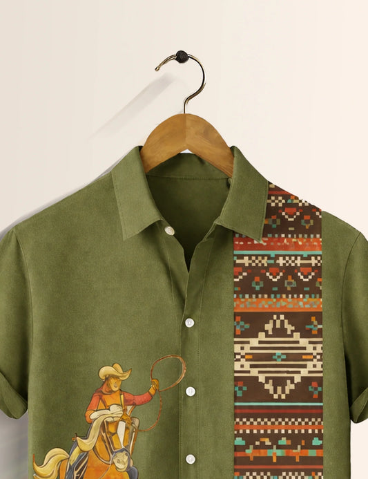 Green Horse Printed Boys Half Sleeves Shirts - XPST