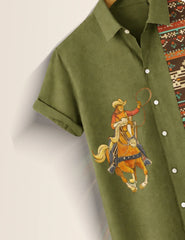 Green Horse Printed Boys Half Sleeves Shirts - XPST