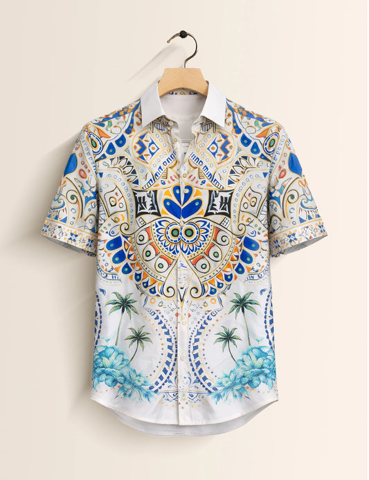 Mandala Decoration Mens Classic Half Sleeves Shirt - XPST